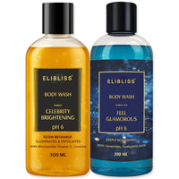 Elibliss Celebrity Brightening Glow Recharge | Feel Glamorous Deeply Nourishing Body Wash | pH 6 Balanced Formula | With Vitamin C, Niacinamide, Ceramides & Hyaluronic 300ml Each
