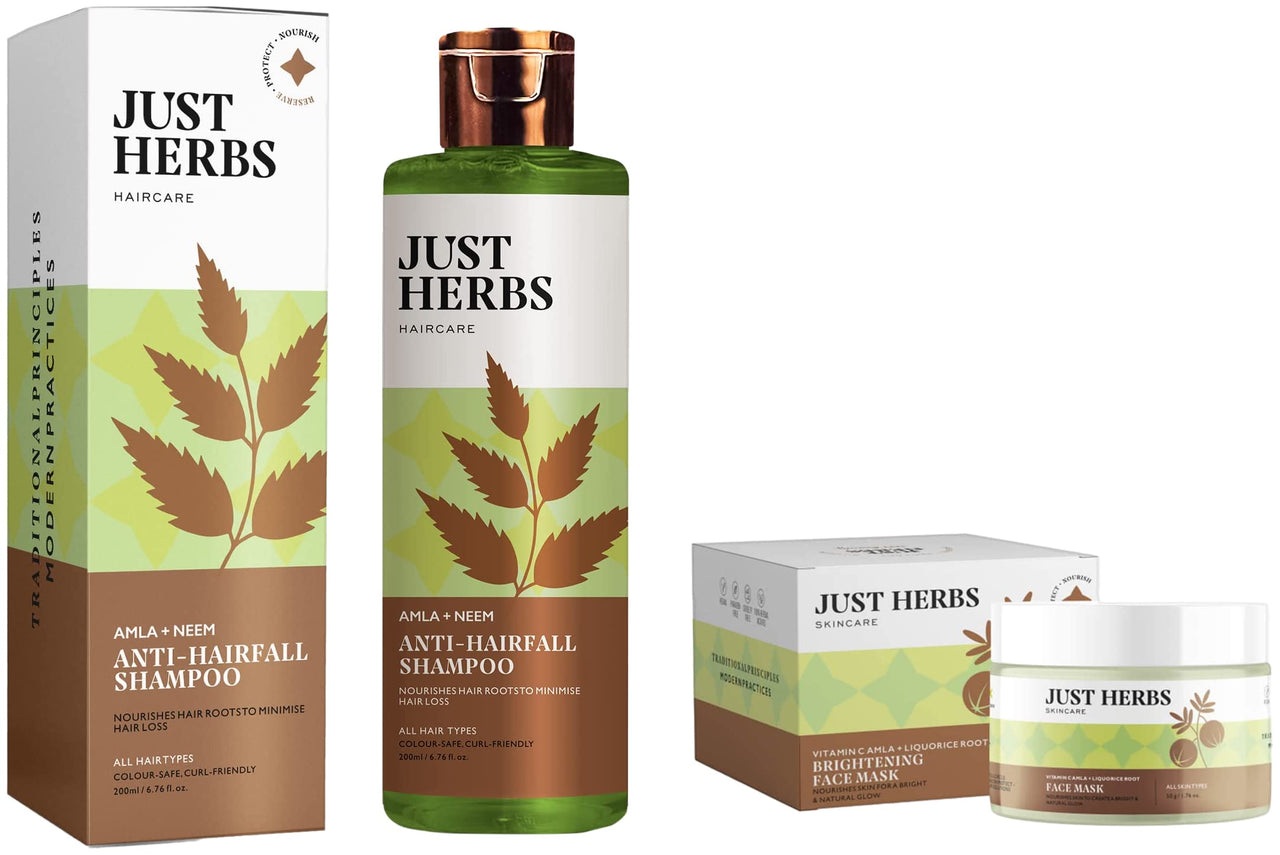 Just Herbs 8 In 1 Root Nourishing Amla Neem Hair Fall Control Shampoo 200 Ml & Just Herbs Ayurvedic Vitamin C Face Pack & Mask- 50 gm