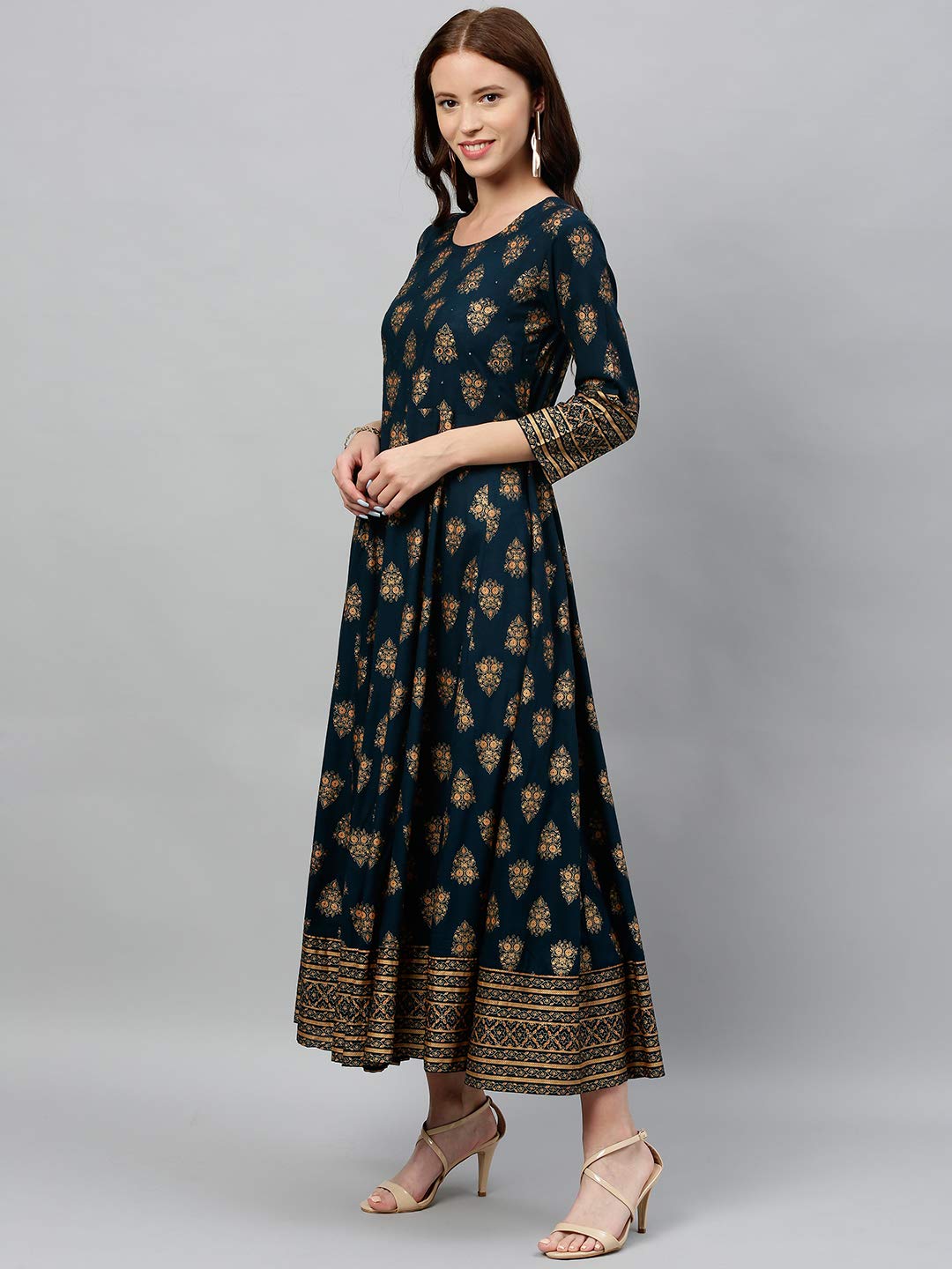KIPEK Women's  Rayon Round Neck Anarkali Kurta with Dupatta in Mustrad Yellow Color Latest Kurti Designed for Casual Function wear Comfy and Smooth in Any Occasions