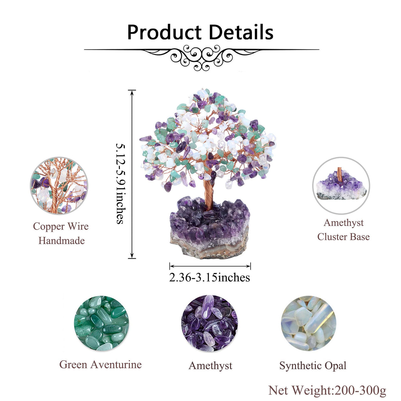 Jovivi Natural Amethyst/Amazonite/Opalite Mixed Healing Crystal Money Tree on Amethyst Cluster Geode Druzy Base Feng Shui Crystals for Home Office Desk Decorations, Wealth, Good Luck Amethyst+amazonite+opalite