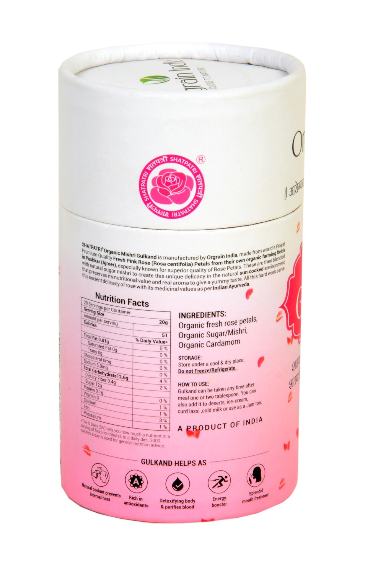 Orgrain India Organic Shatpatri Mishri Gulkand 400g