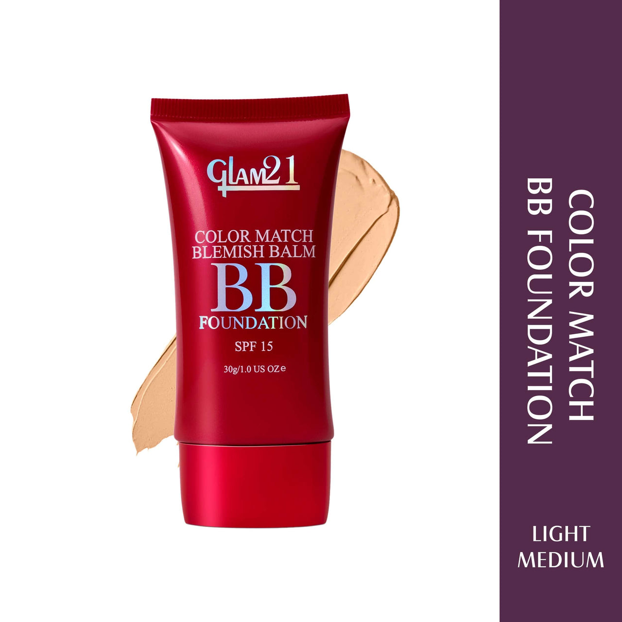 Glam21 Color Match BB Foundation SPF15 I Dual Purpose of Foundation & Sunscreen Blemish-free Glow | Non-cakey Daily Use | Non-greasy & Lightweight | Long-lasting Radiant Makeover| 30gm - 03 Light Medium