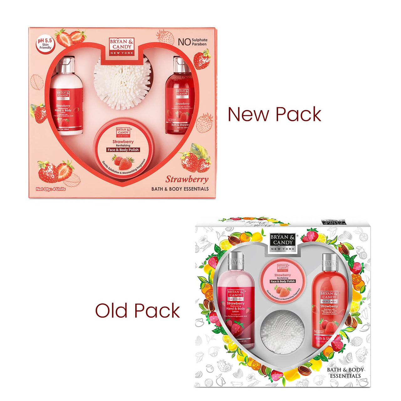 Bryan & Candy Strawberry Body Care Heart Collection ,Gift Set for Women and Men