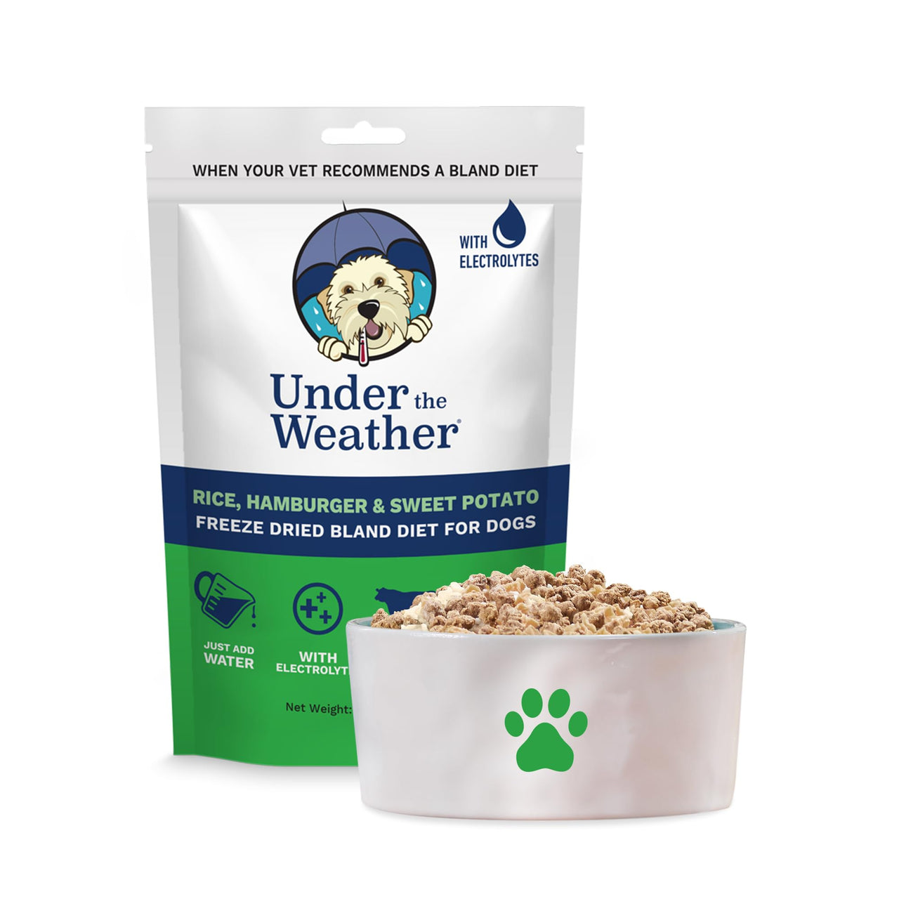 Under the Weather Easy to Digest Bland Diet for Sick Dogs - Always Be Ready - Contains Electrolytes - Gluten Free, All Natural, Freeze Dried 100% Human Grade Meats - Hamburger, Rice & Sweet Potato Rice, Hamburger & Sweet Potato 6 Ounce (Pack of 1)