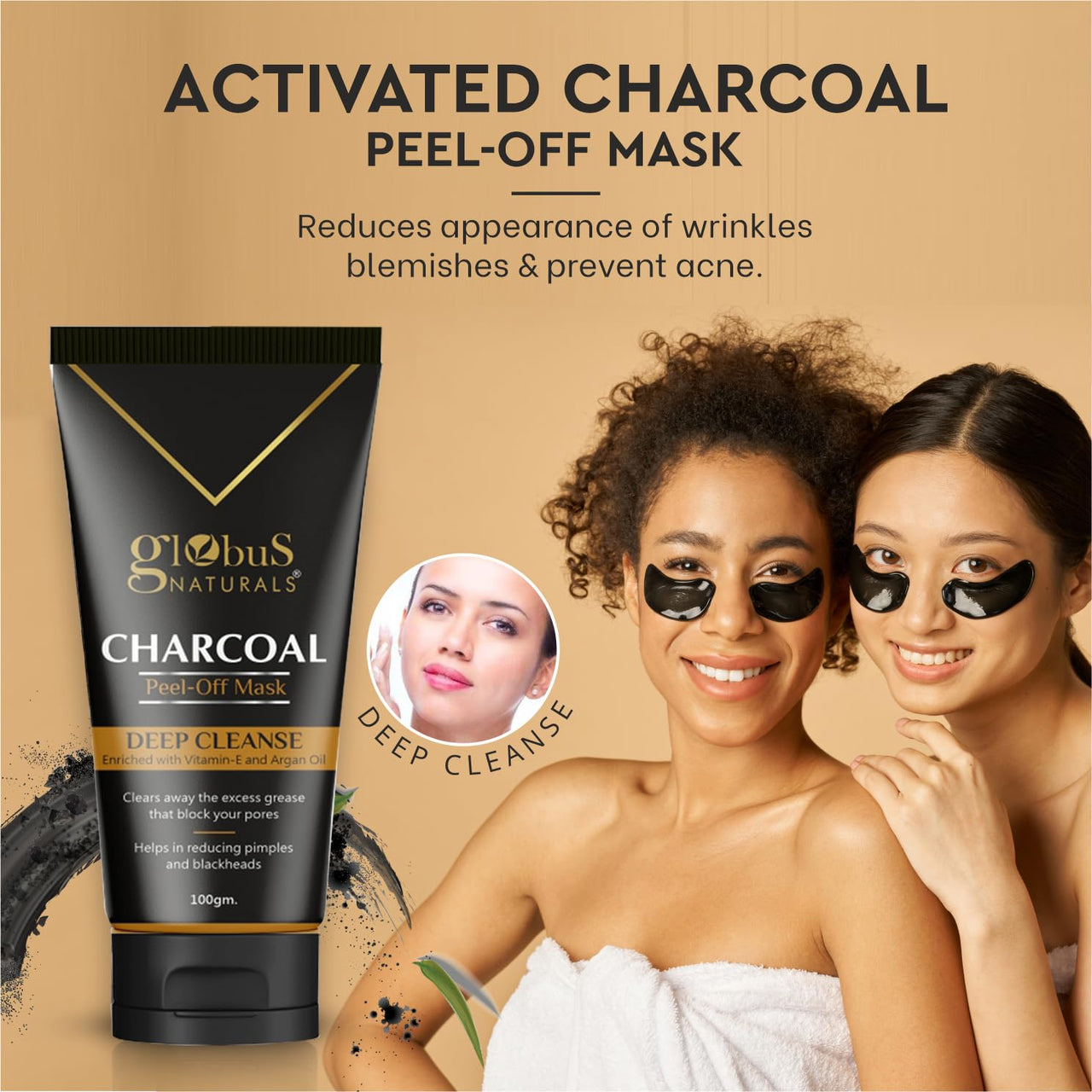 Globus Naturals Activated Charcoal Peel Off Mask Enriched with Vitamin-E and Argan Oil 100 gm