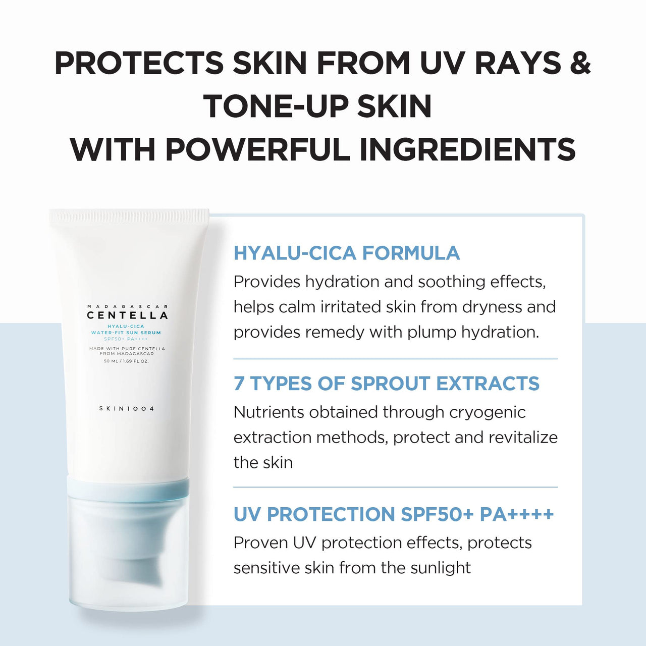 SKIN1004 Madagascar Centella Hyalu-Cica Water-Fit Sun Serum For All Skin Types SPF 50 50Ml