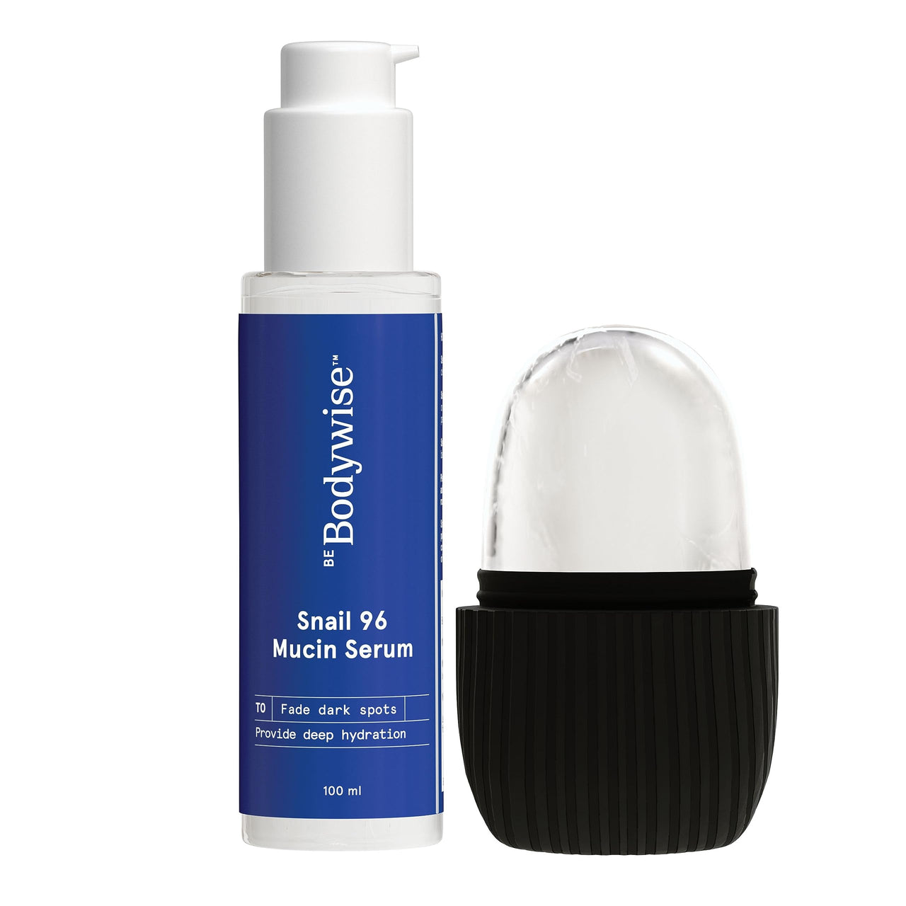 Be Bodywise Snail 96 Mucin Serum 100 ml & Silicone Ice Roller 1U | For Deep Hydration & Boosts Blood Circulation, Reduces Puffiness, Redness & Under Eye Bags | With 96% Snail Mucin & Aloe Vera Extract