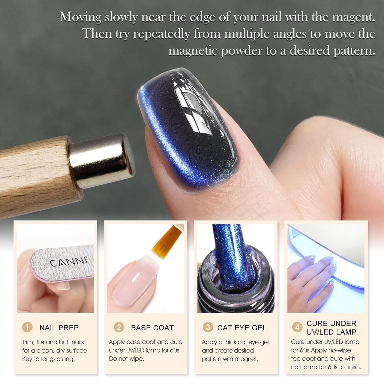 Bolt Bee 9D Cat Eye Gel Nail Polish Magnetic Soak Off UV/LED Gel, Long-Lasting, High Shine, Glitter Effect, Salon & DIY Manicure 9ml (Purple)