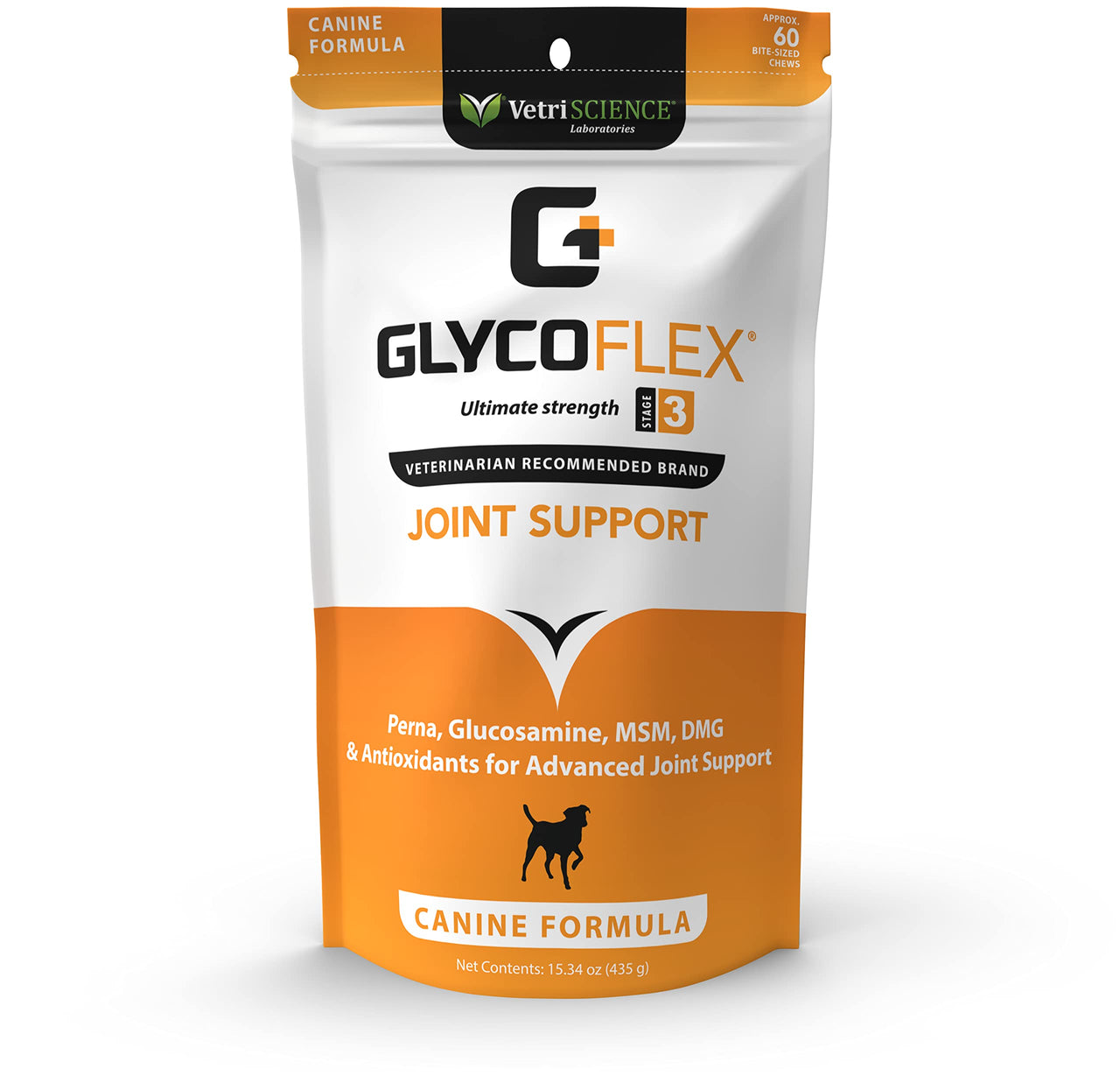 VetriScience Glycoflex 3 Clinically Proven Hip and Joint Supplement for Dogs - Maximum Strength Dog Supplement with Glucosamine, MSM, Green Lipped Mussel & DMG - 60 Chews, Chicken Flavor Glycoflex Stage 3 60 Chews for All Dogs