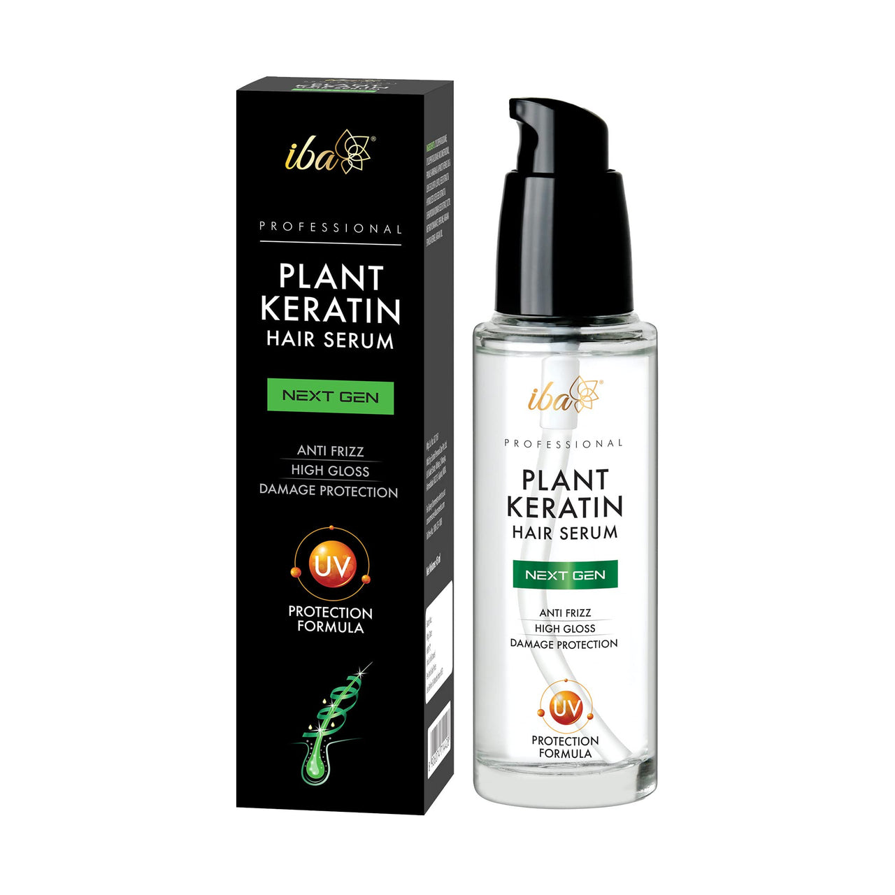 Iba Professional Plant Keratin Next Gen Hair Serum with Argan Oil & UV Filters Protects Dry Damaged Hair & Frizz Control Soft Smooth | Halal Certified & Vegan | 45ml