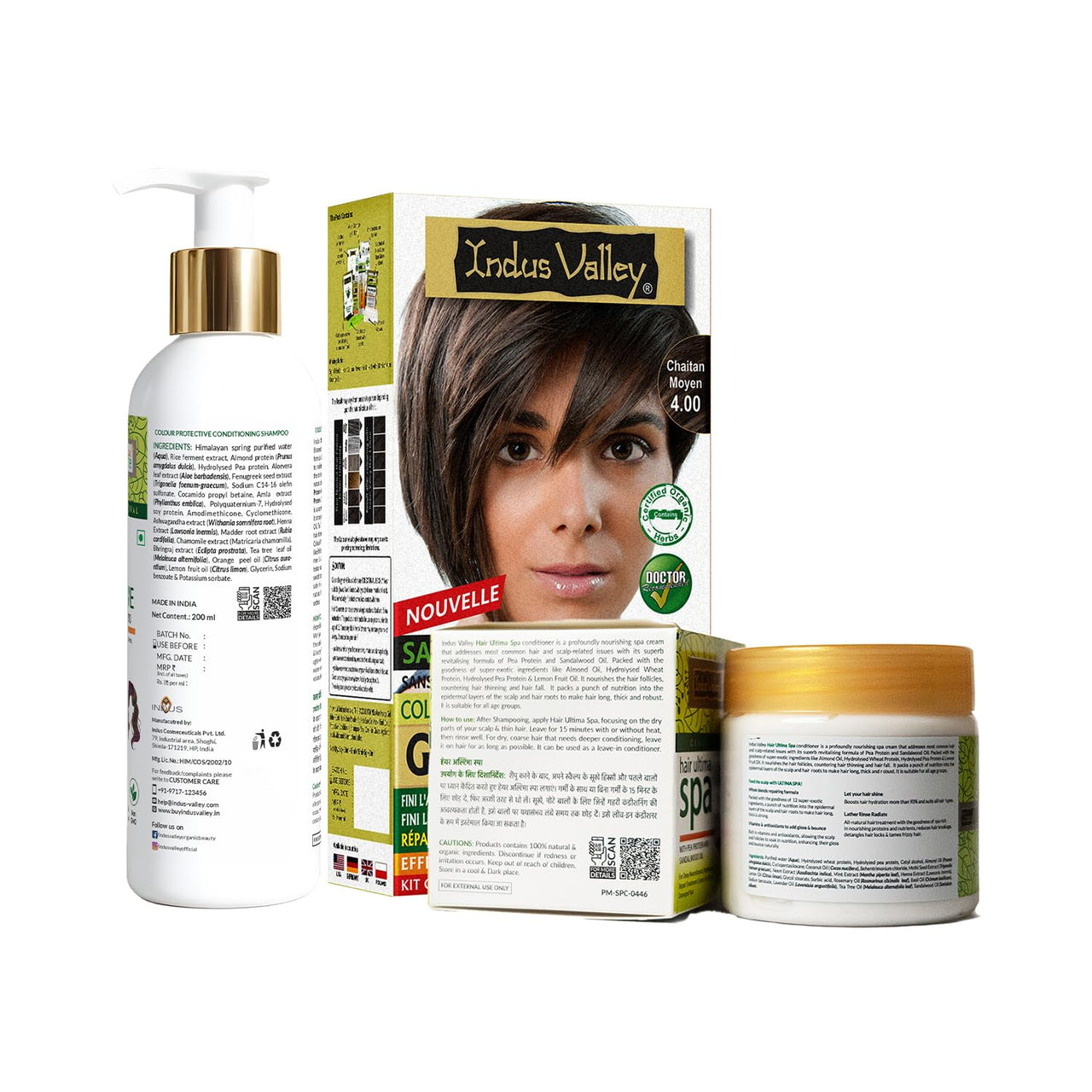 INDUS VALLEY Natural Damage Free Gel Colour Medium Brown With Colour Protection Shampoo (200 ml) + Hair Ultima Spa (175 ml)