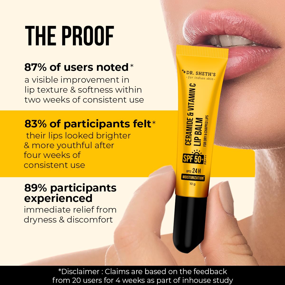 Dr. Sheth's Ceramide & Vitamin C Lip Balm | Heals Dry & Chapped Lips 24H Moisturization| Sun Protection with SPF 50+ PA+++| Barrier Repair |Non Sticky | Non greasy|Lightweight| All Genders| 10g