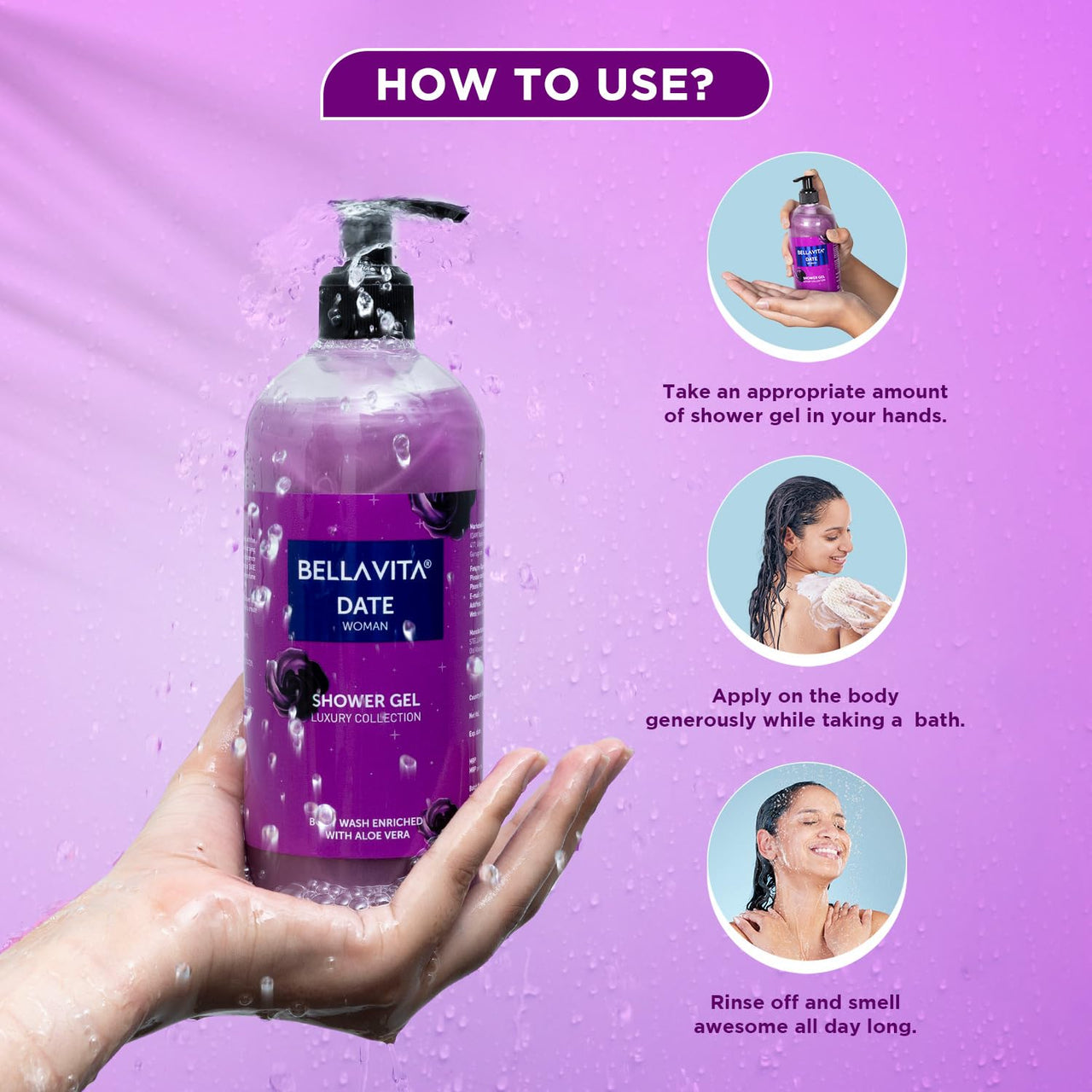Bella Vita Luxury Date Woman Body Wash Refreshing Shower Gel for Deep Cleansing, Hydrating, Moisturising, Softer & Smoother Skin with Aloe Vera 500 Ml