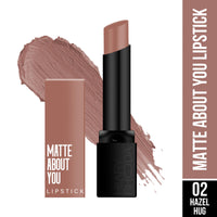 Hilary Rhoda Matte About You Lipstick | Long Lasting & Highly Pigmented Lipstick | Glides Smoothly | Matte Finish | One Stroke Application | Cruelty-Free & Vegan - 3g (Hazel Hug - Shade 02)