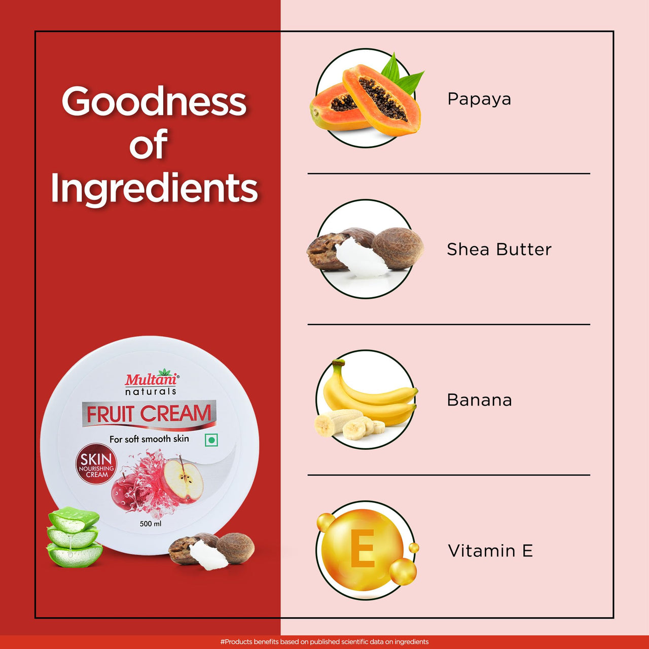 Multani Naturals Fruit Cream Moisturizing Skin Cream With Apple, Quick Absorbing & Non Sticky Moisturizer for Face, Hands & Body | For Healthy, Soft & Glowing Skin | 500 Ml