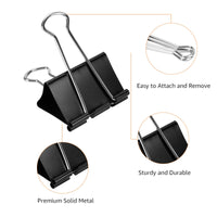 Basics Binder Paper Clips, Medium Clip (Small Box), 24 Count, 2 Pack of 12, Black Medium Clips (2-Pack)