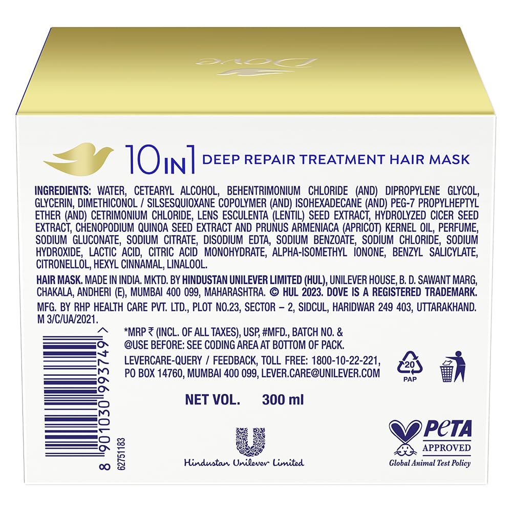 Dove 10 In 1 Deep Repair Treatment Hair Mask, 300 Millilitre | Floral, For All Hair Types