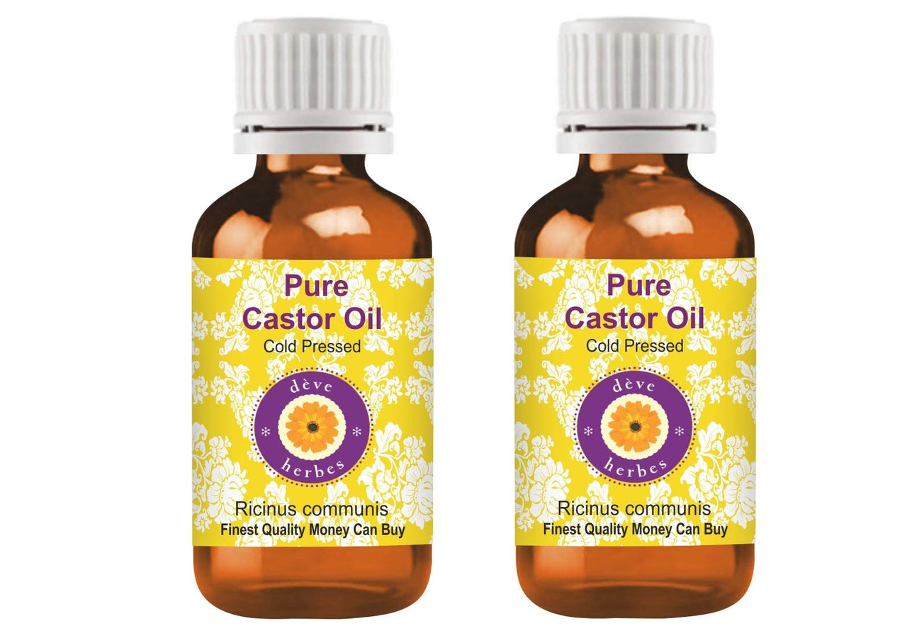Deve Herbes Pure Castor Oil (Ricinus communis) Natural Therapeutic Grade Cold Pressed (Pack of Two) 100ml X 2