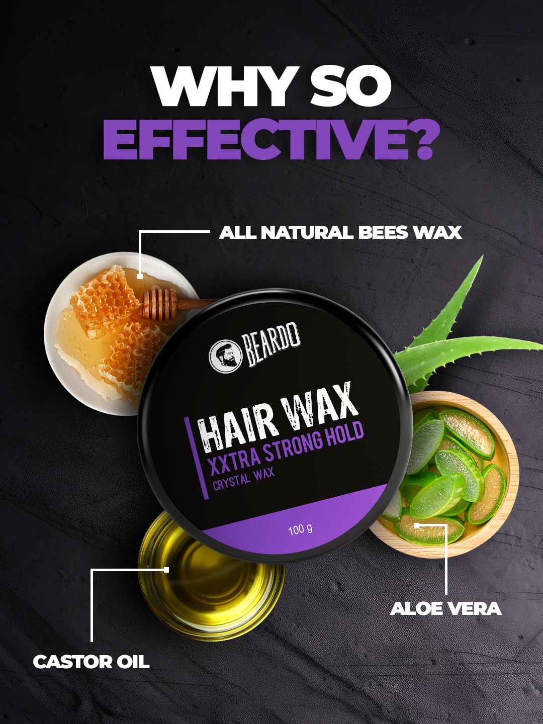 Beardo Xxtra Stronghold Hair Wax, 100 gm | Crystal Hair Wax for Men | Hair Wax Men | Hair Styling Wax for Glossy Finish & Shine | Extra Strong Hold Wax