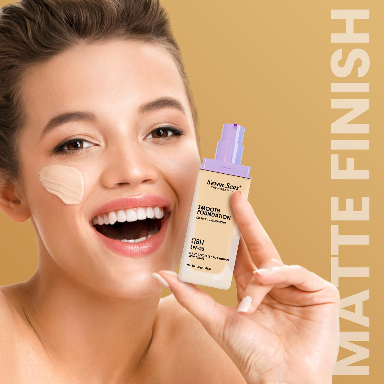 Seven Seas Smooth Foundation | Oil Free | Lightweight | Long Lasting Foundation for Face Makeup | SPF-20 (Natural, 30G)