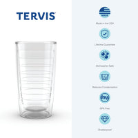 Tervis Clear & Colorful Lidded Made in USA Double Walled Insulated Tumbler Travel Cup Keeps Drinks Cold & Hot, 16oz, Orange Lid