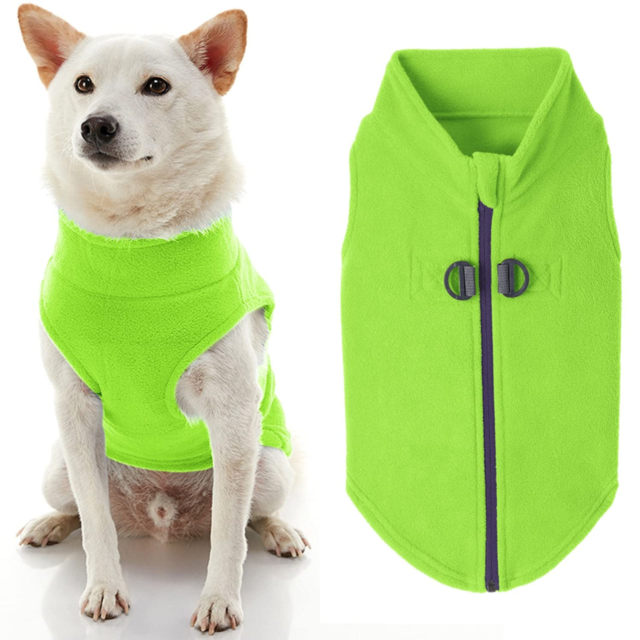 Gooby Zip Up Fleece Dog Sweater - Lime, Large - Warm Pullover Fleece Step-in Dog Jacket with Dual D Ring Leash - Winter Small Dog Sweater - Dog Clothes for Small Dogs Boy and Medium Dogs Large chest (~20")