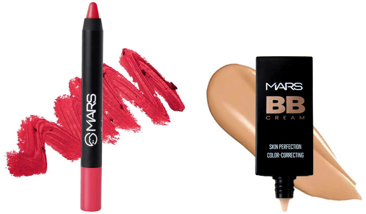 MARS Long Lasting Crayon Lipstick up to 12 Hours Stay | Matte Finish | Waterproof | Won't Smudge Won't Budge Lip Crayon (3.5 gm) (18-I Am Confident) BB Cream Lightweight Foundation (30 ml) (Tan)