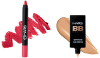 MARS Long Lasting Crayon Lipstick up to 12 Hours Stay | Matte Finish | Waterproof | Won't Smudge Won't Budge Lip Crayon (3.5 gm) (18-I Am Confident) BB Cream Lightweight Foundation (30 ml) (Tan)
