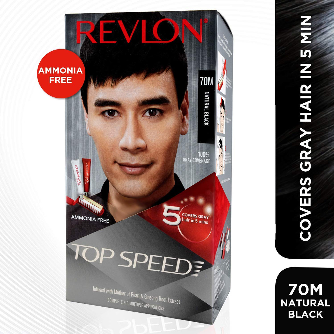 Revlon Top Speed Hair Color for Men Natural Black with Outrageous Conditioner 190ml | 100% Grey Coverage in 5 Minutes | Prevent Fading, add Volume, Softness & Shine to Hair