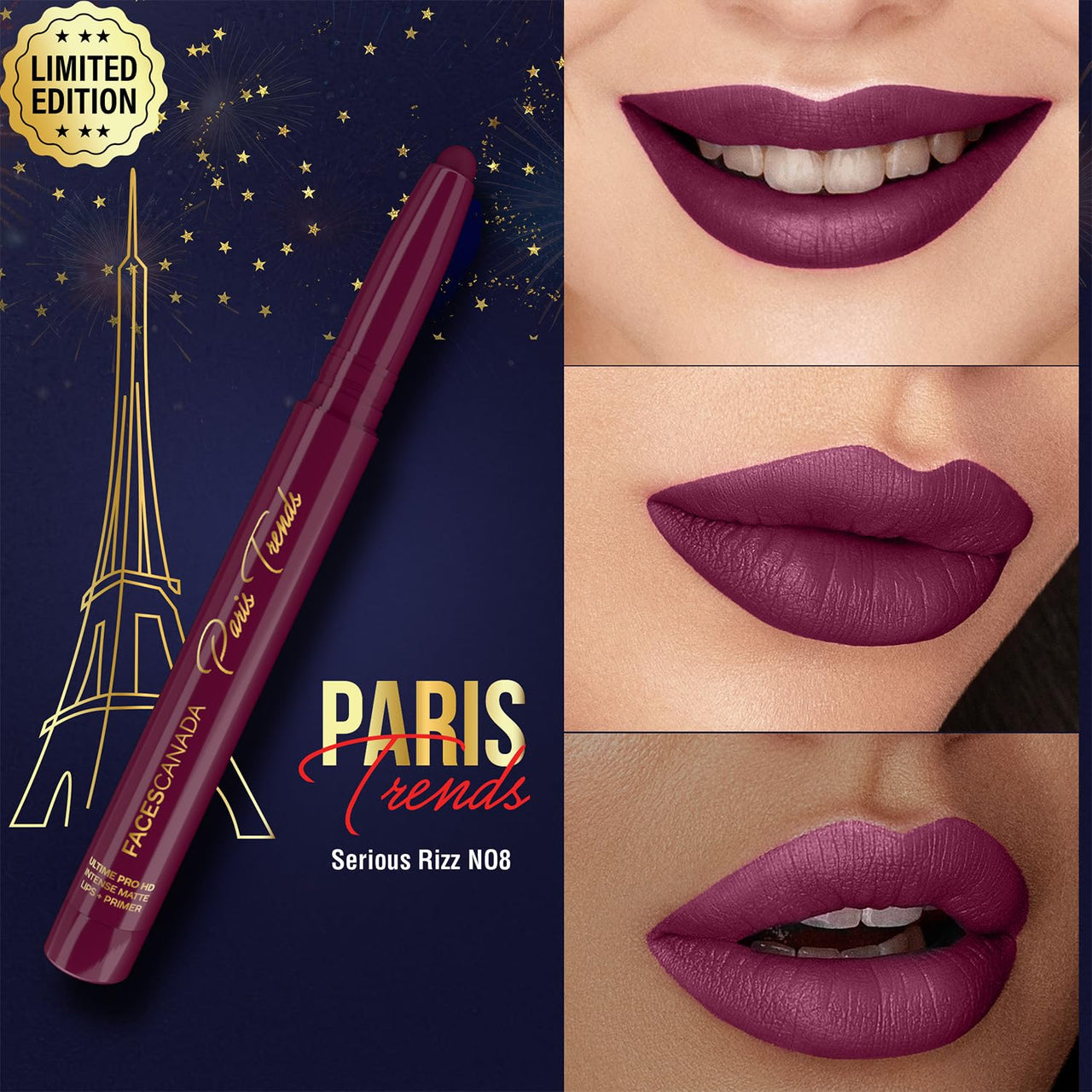 FACES CANADA Ultime Pro HD Intense Matte Lips + Primer - Serious Rizz N08, 1.4g, Limited Edition | 9HR Long Stay | Primer Infused For Flawless HD Matte Finish | Intense Color | Lightweight