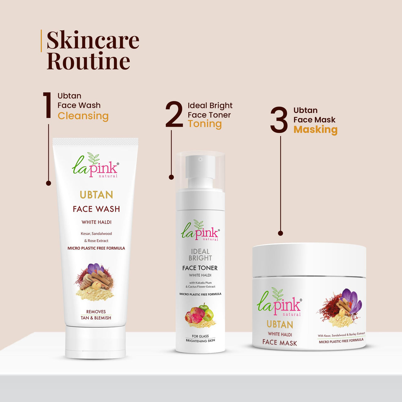 La Pink Ubtan Face Mask with White Haldi & Kesar | Reduces Blemish, Pigmentation, Dark Spot & Tan Removal | 100% Microplastic Free Formula | All Skin Types | 100g