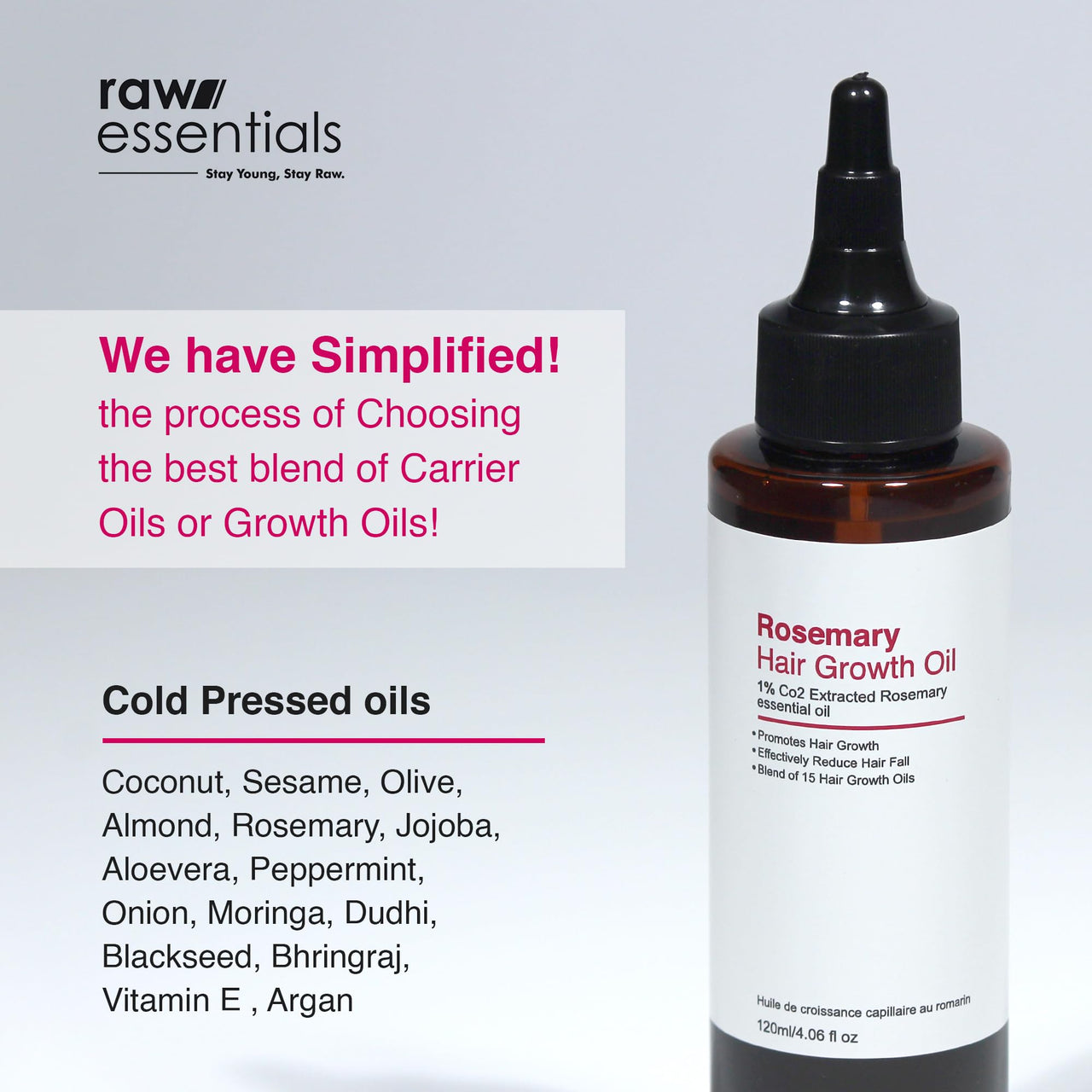 Raw Essentials Rosemary Hair Oil 120ml, Highest Grade Natural Rosemary Oil for Hair Growth, Nourishes and Strengthen Hair & Scalp, Boost Volume, Shine & Thickness.