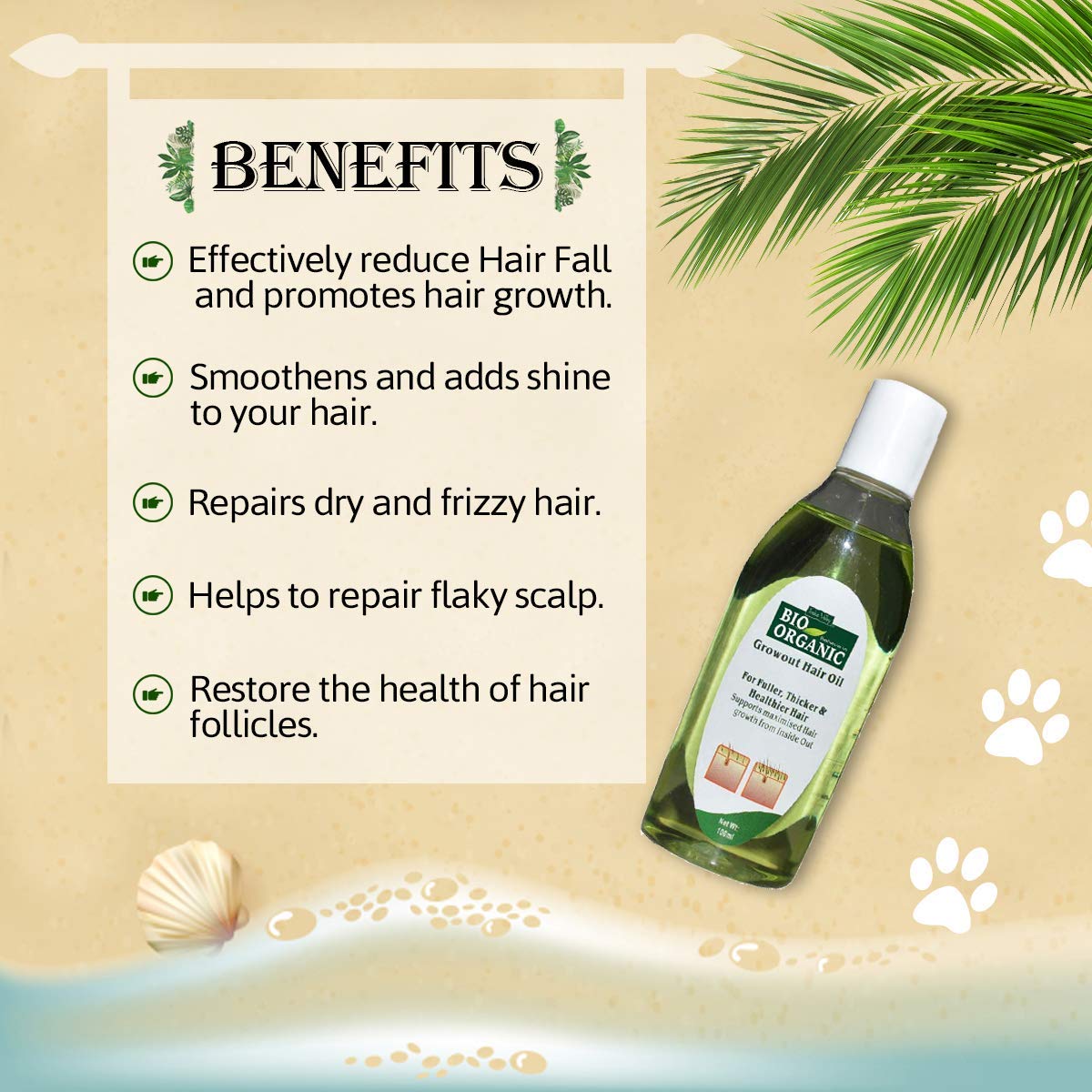 INDUS VALLEY Bio Organic Growout Hair Oil 100% Organic and Vegan Combats Dandruff, Flaky scalp, Frizz and Split Ends- 100ml