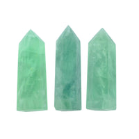 FHNP367 Natural Green Fluorite Stone Point Wands - 2 inch Healing Crystal 6 Faceted Prism Reiki Chakra Meditation Obelisk Tower Gift - Set of 3 Set of 3 Green Fluorite