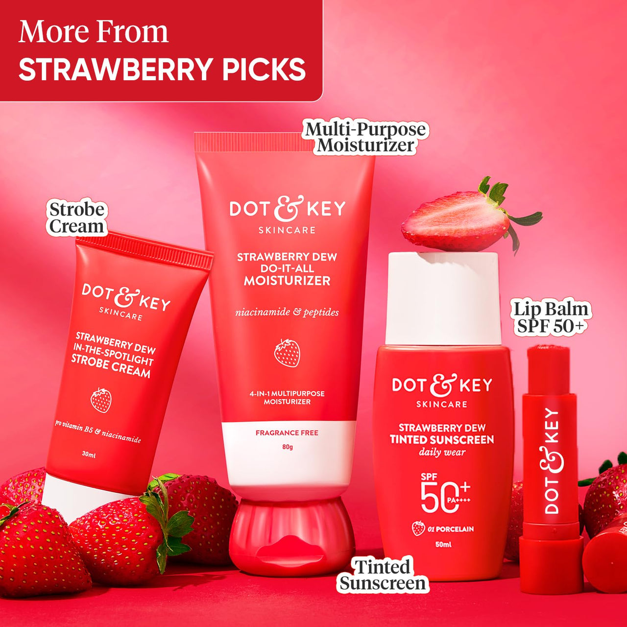 Dot & Key Strawberry Brightening Moisturizer | Niacinamide, Peptides & Hyaluronic Acid, Non-sticky, Brightens Skin, Intense Moisturization | Non-Comedogenic & Fragrance Free, Lightweight | 80g