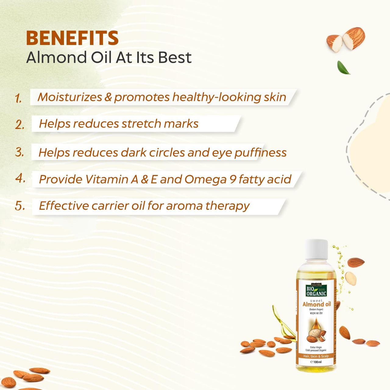 INDUS VALLEY Roghan Badam Sweet Almond Oil for Hair & Skin No Mineral Oil & Sulphate - Set of 2 (100ml*2=200ml)