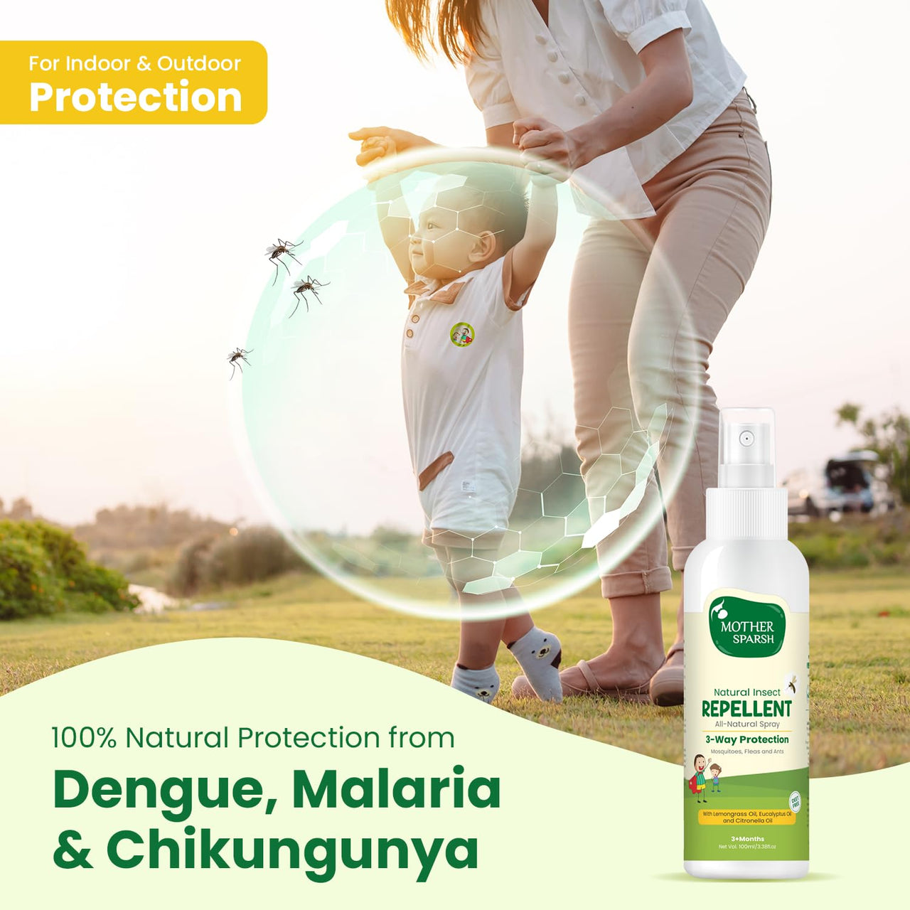 Mother Sparsh Natural Insect Repellent for Babies, Herbal Armor, 100% Protection from Mosquitoes, Fleas and Ants, 100 ml, (Pack of 2)