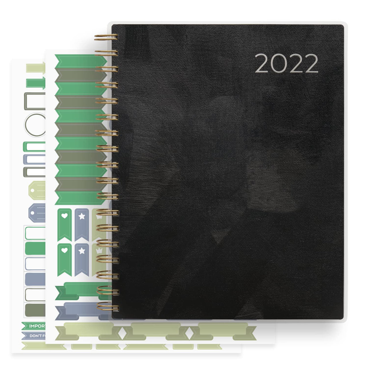 Arteza 2022 Monthly Planner, 205 Inner Pages, Black Brushstroke Design, 9.1 x 7.3 Inches – 12-Month Planner – Office Supplies to Track Plans & Stay Productive Black Cover