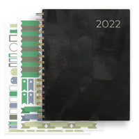 Arteza 2022 Monthly Planner, 205 Inner Pages, Black Brushstroke Design, 9.1 x 7.3 Inches – 12-Month Planner – Office Supplies to Track Plans & Stay Productive Black Cover