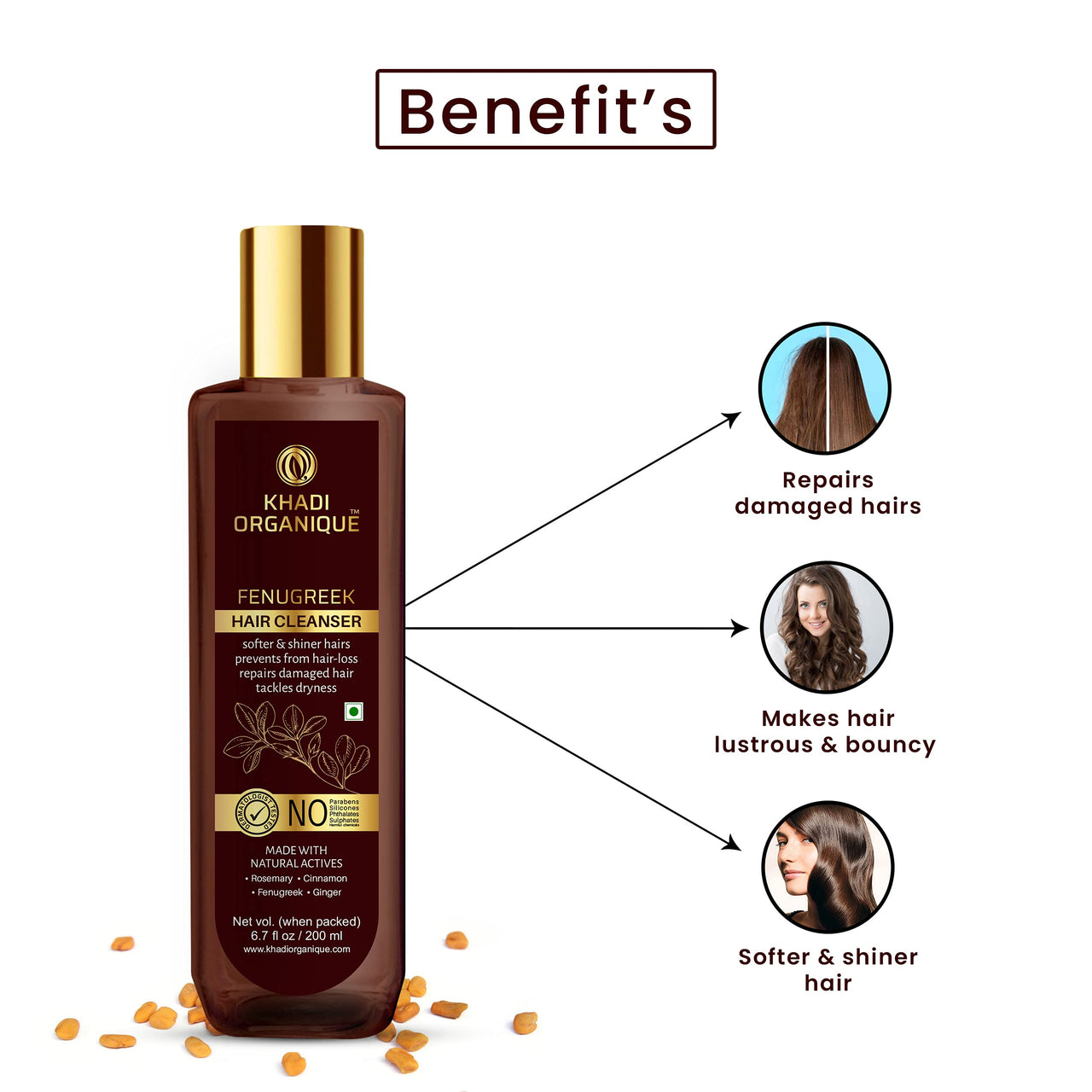 Khadi Organique Fenugreek Hair Cleanser/Shampoo No Parabens, Silicones, Phthalates, Sulphates No Harmful Chemical Cleanser 200 ML