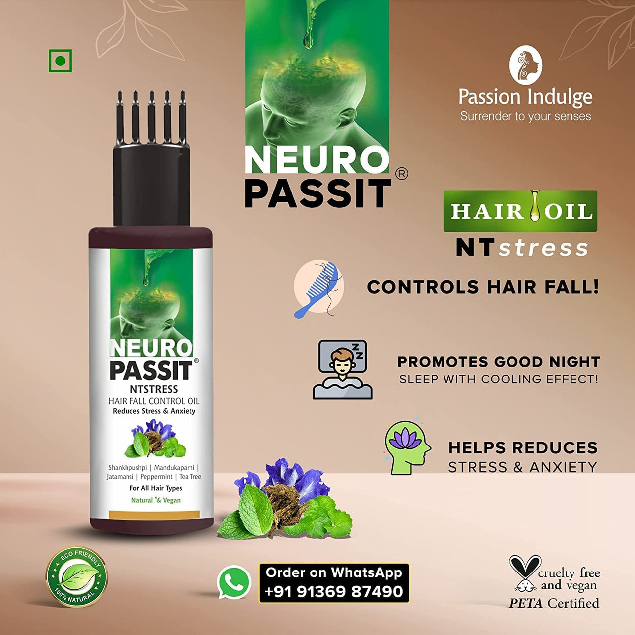 Passion Indulge Hair Fall Control Combo Kit - With Rosemary Essential oil Activator 10ml & Neuropassit NTstress Hair fall control & Cooling oil 100ml