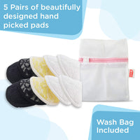 LuvLap Natural Bamboo Washable Nursing Breast Pads for Breast feeding mothers, Beautiful Lace Style, Contoured Shape for snug fit, Nipple Pad, Includes Laundry Bag, Super absorption, 10Pc