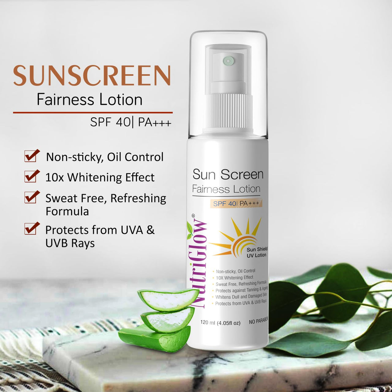 NutriGlow Sunscreen Lotion SPF 40 & PA+++, sulphate Free, 120 and NutriGlow NATURAL'S Advanced Pro Formula Wine Facial Cleanup Kit 60 GM
