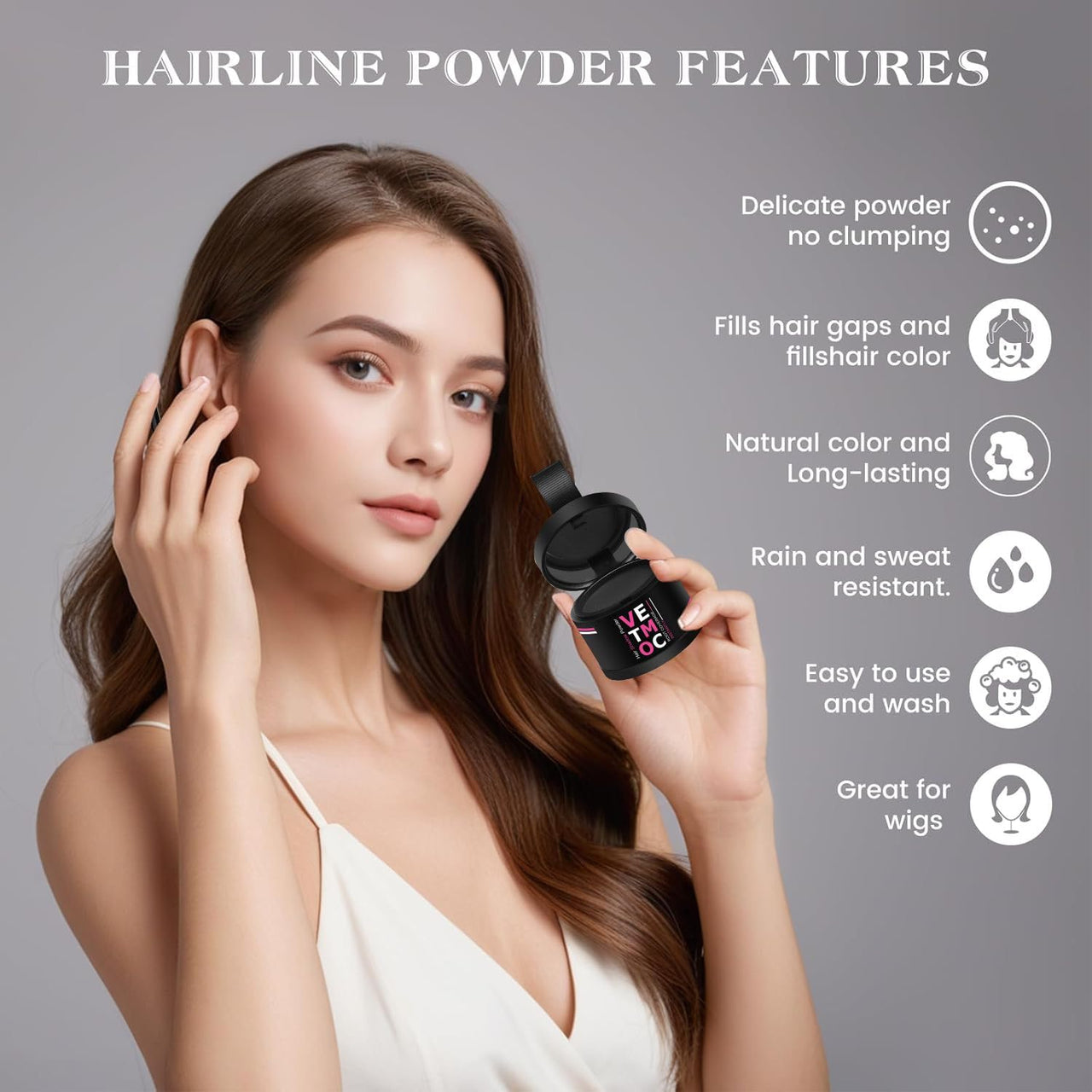 VETMOC Cover-Up Hair Powder- Black, Helps Cover Grey Roots & Bald Spots Instantly, Highly Pigmented, Fuller and Denser, Long-Lasting & Matte Finish, Super-Fine Powder for Flawless Application, 4gm