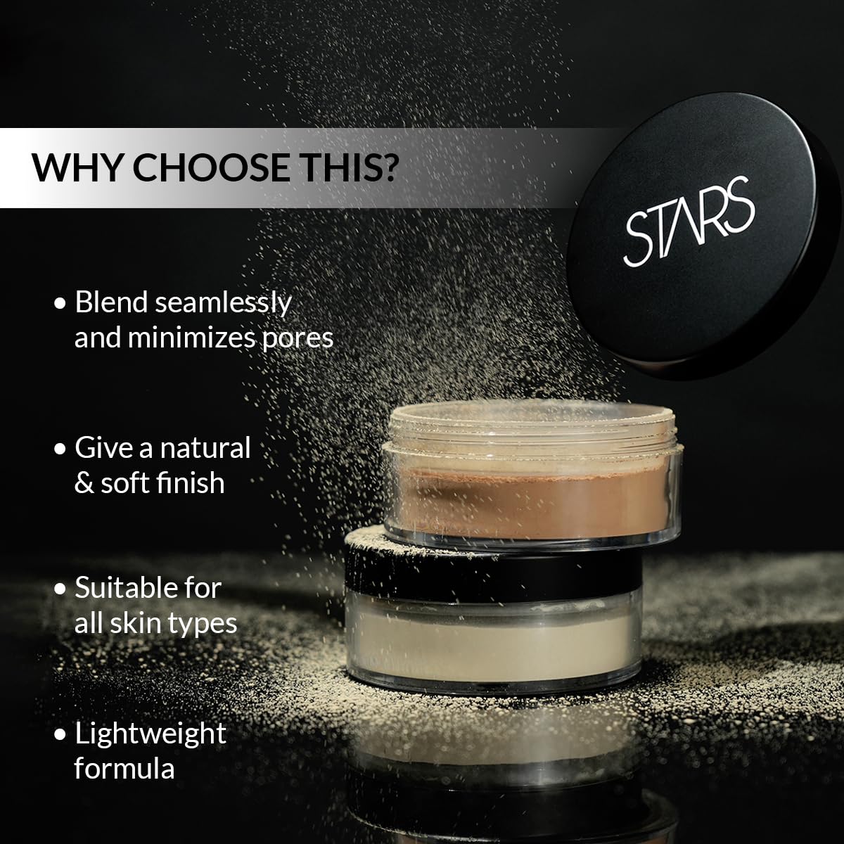 STARS COSMETICS Translucent Powder – Loose Setting Powder for Face | Lightweight & Long Lasting | Natural Soft Matte Finish | Makeup Artist Recommended | Covers Imperfections | 8Hrs Wear | Natural Matt (20g)