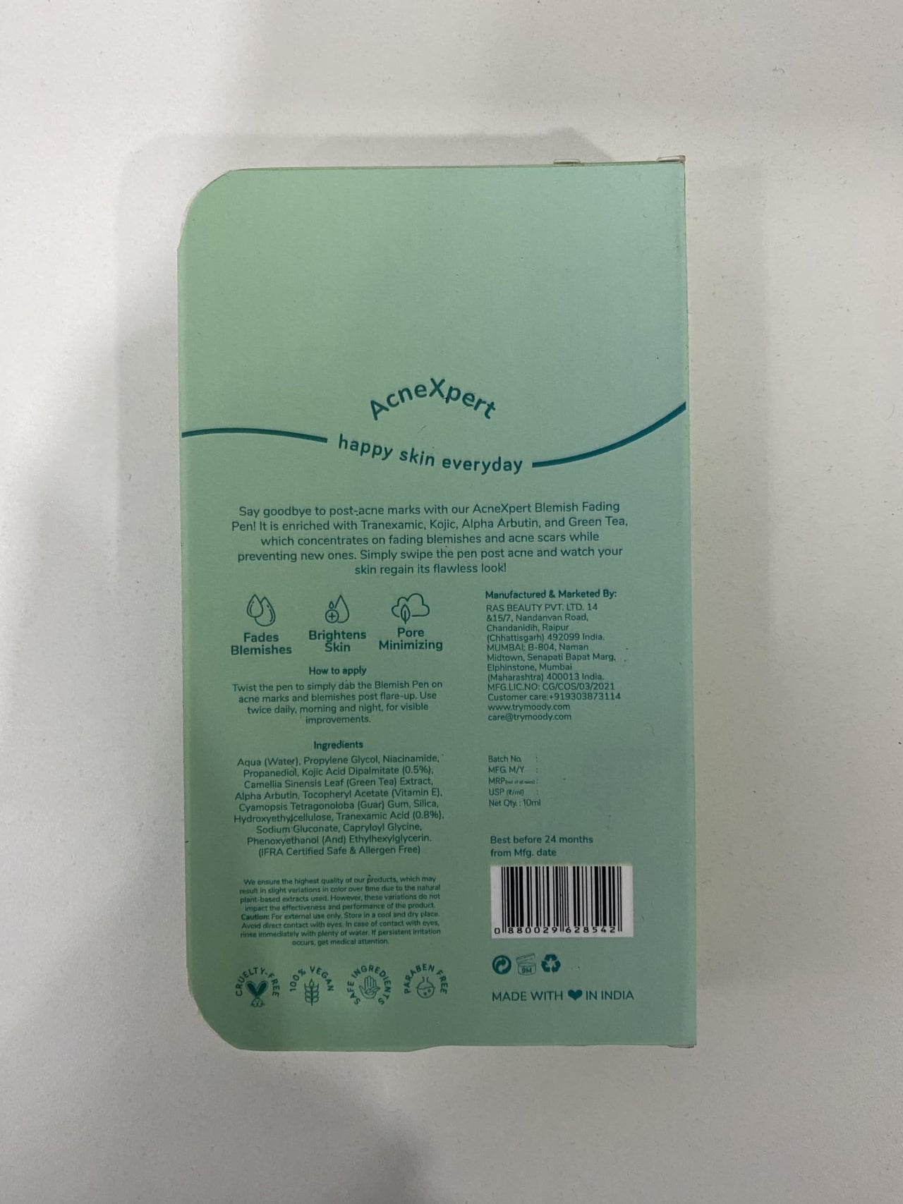 Moody Acnexpert Blemish Fading Pen with Green Tea & Kojic 0.5% | Fades Acne Marks & Blemishes | Dark Spot & Blemish Marks Correcting Gel For Men & Women | For All Skin Type, 10 ml