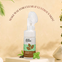 Just Herbs Anti Acne Foaming Face Wash Men Women With Tea Tree and Mint for Oil Control, Glowing Skin Brush - 100ml