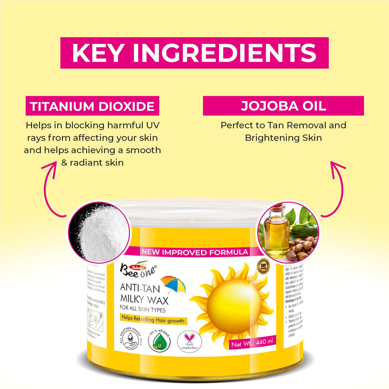 BEE ONE Anti Tan Milky Wax, 440g for Painless Hair Removal and Smooth Silky Soft Skin