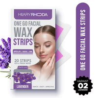 Hilary Rhoda One Go Facial Wax Strips | Ready-To-Use | Face, Cheek, Upper Lip & Chin Facial Wax | Painless Hair Removal | With 2 Finish Wipes | 20 Strips (Lavender)