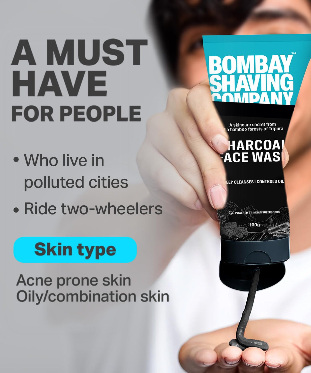 Bombay Shaving Company Charcoal Face Wash, Fights Pollution and Acne, Oil Control For Men & Women - 100g